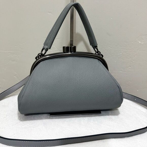 Gray Togo Cowhide Calfskin Handmade Kisslock Wristlet, Shoulder Bag, Crossbody - Picture 1 of 16